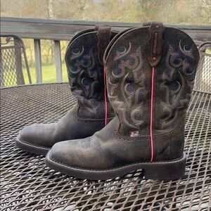 Justin Boots with Pink and Brown Accents